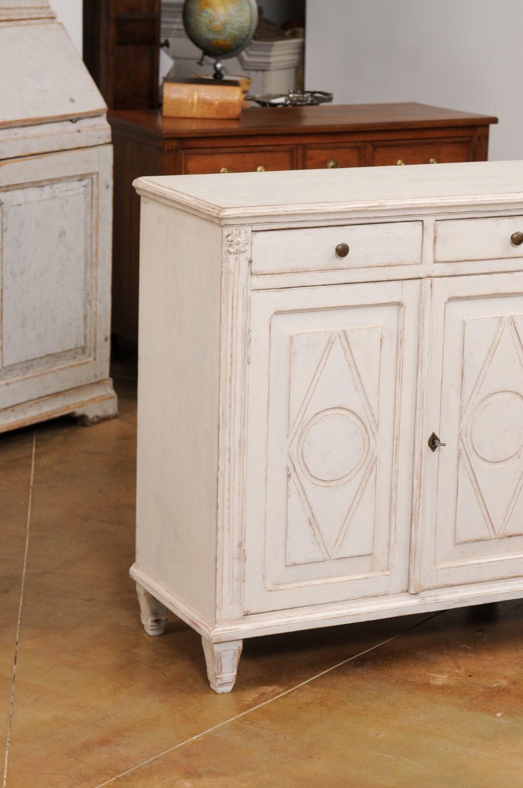 Swedish Gustavian Style 19th Century Painted Enfilade with Drawers and Doors In Good Condition In Atlanta, GA