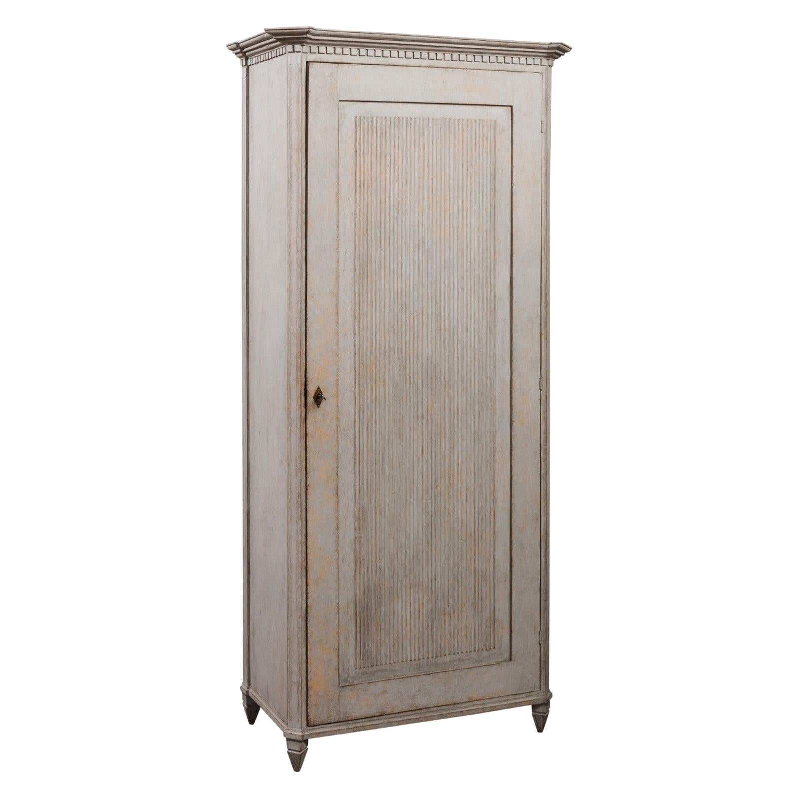 Swedish Gustavian Style 19th Century Painted Linen Press with Reeded Single Door