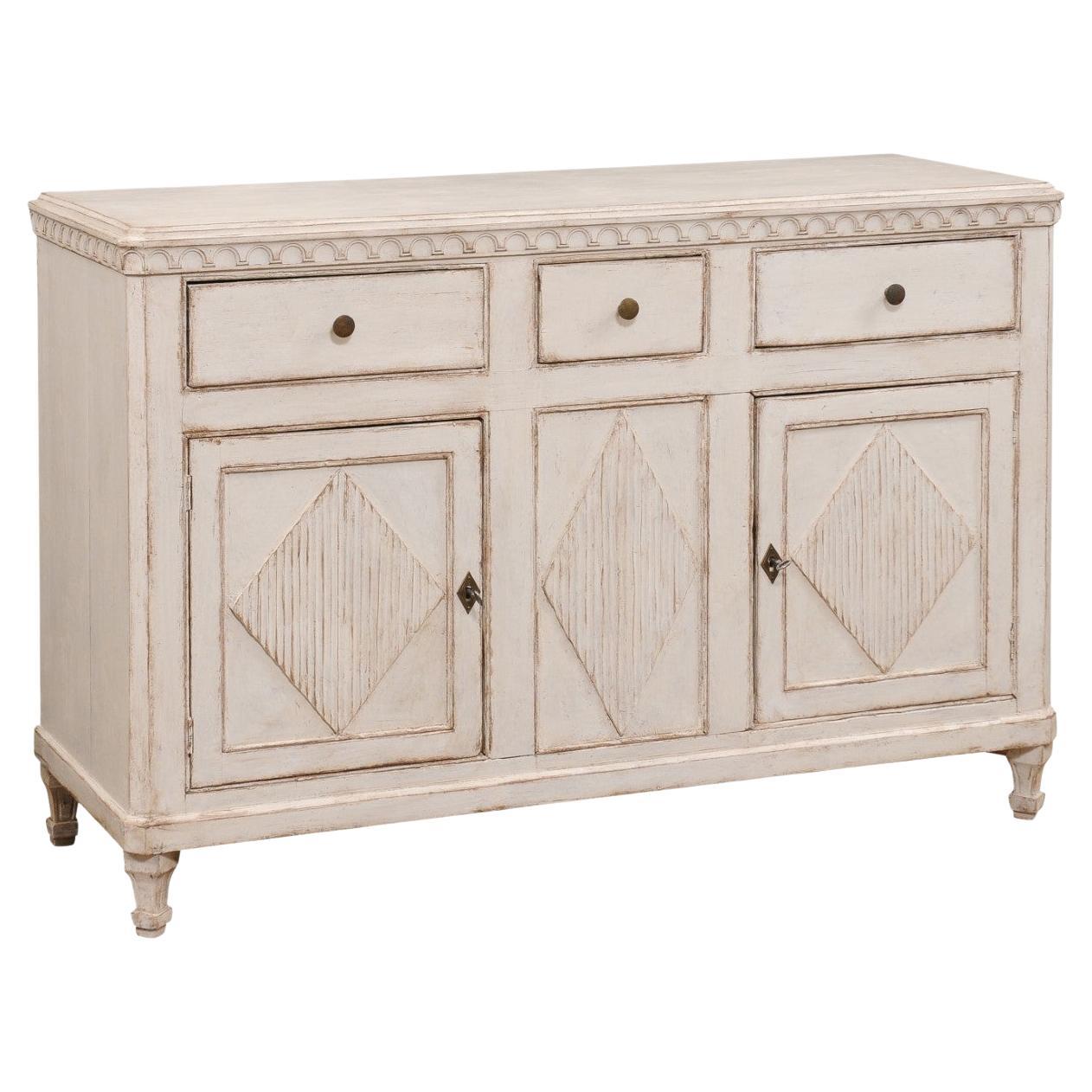Swedish Gustavian Style 19th Century Painted Sideboard with Carved Motifs