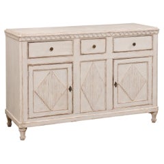 Used Swedish Gustavian Style 19th Century Painted Sideboard with Carved Motifs