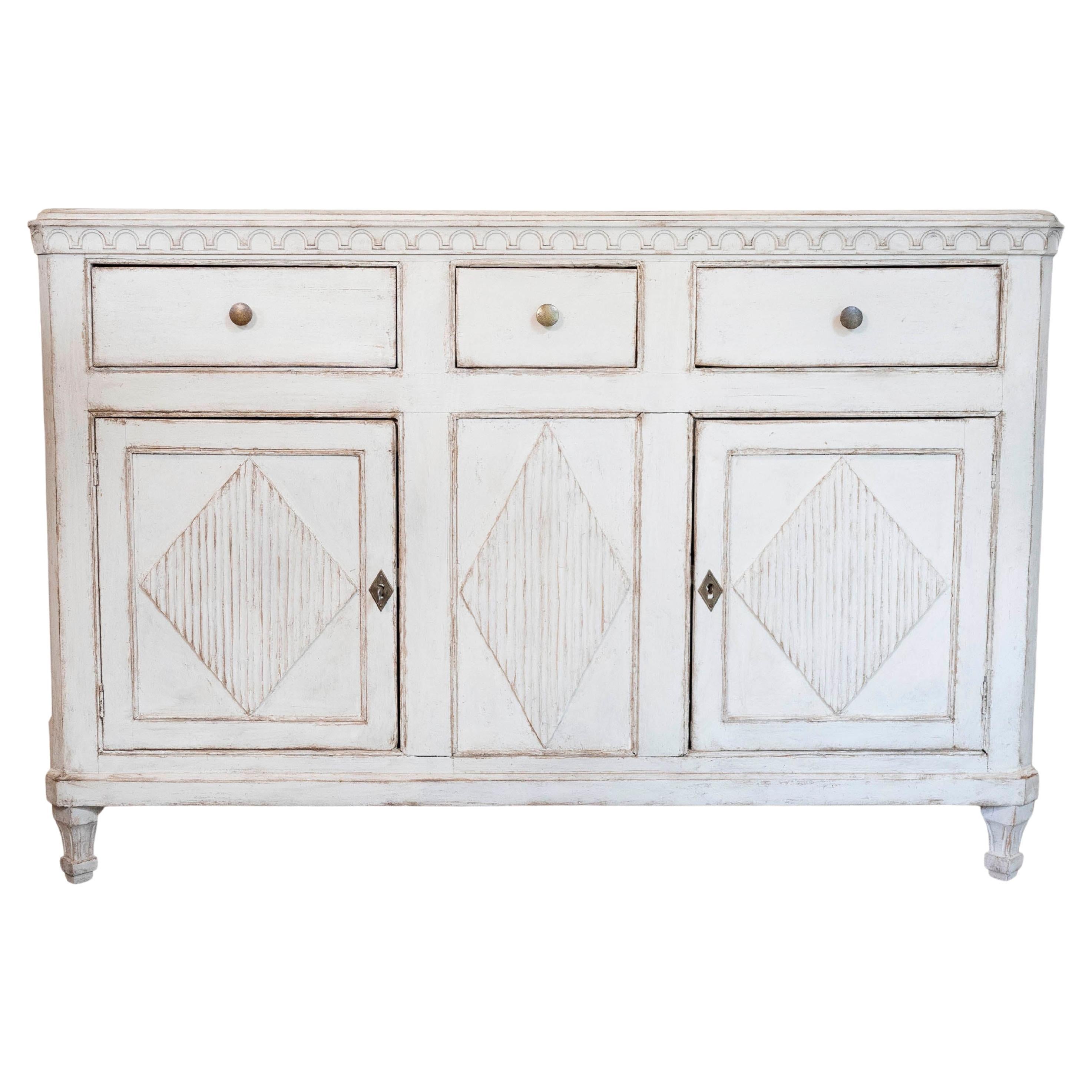 Swedish Gustavian Style 19th Century Painted Sideboard with Carved Motifs