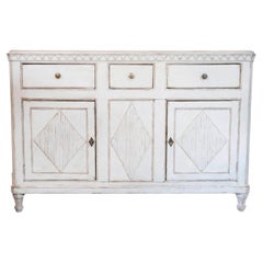 Swedish Gustavian Style 19th Century Painted Sideboard with Carved Motifs
