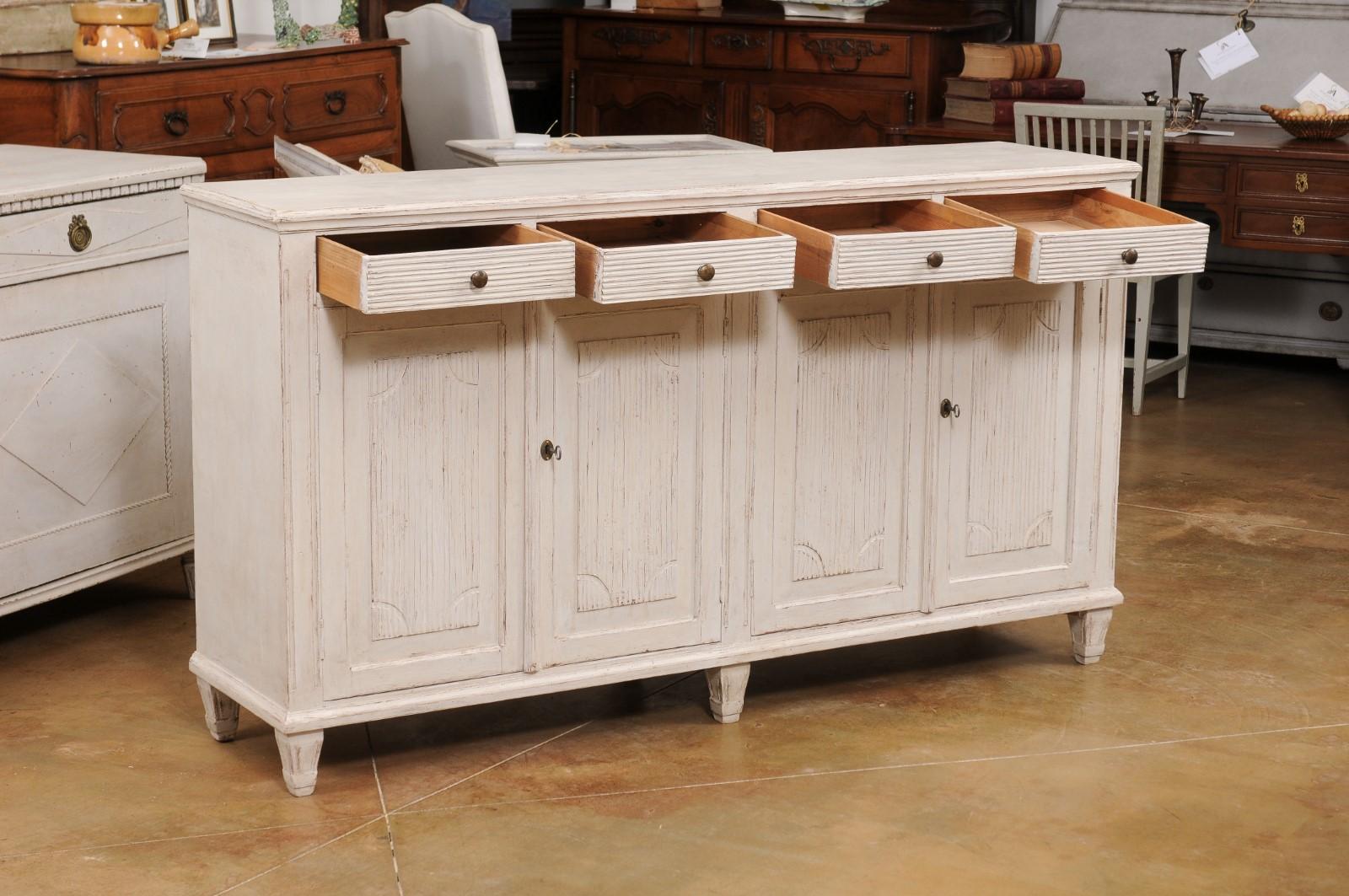 Swedish Gustavian Style 19th Century Painted Sideboard with Doors and Drawers In Good Condition For Sale In Atlanta, GA