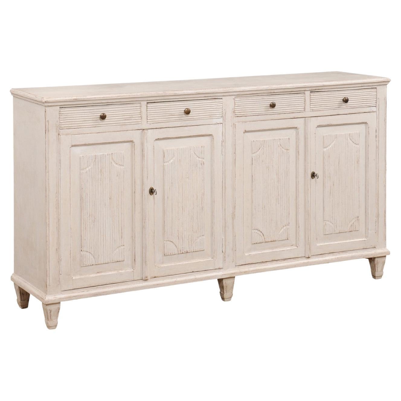 Swedish Gustavian Style 19th Century Painted Sideboard with Doors and Drawers For Sale