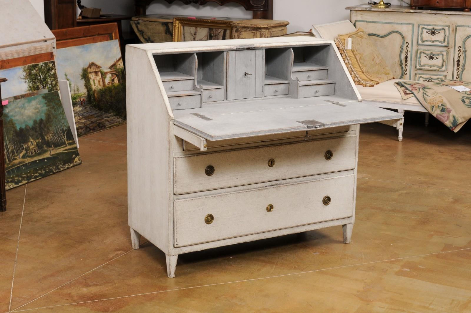 Swedish Gustavian Style 19th Century Painted Slant Front Desk with Three Drawers In Good Condition For Sale In Atlanta, GA