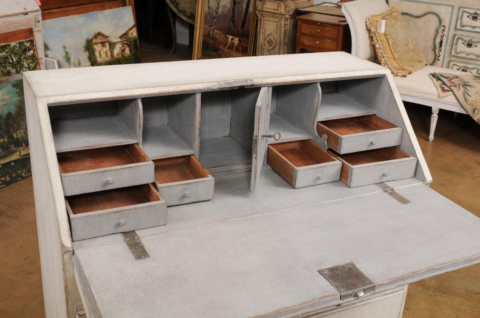 Wood Swedish Gustavian Style 19th Century Painted Slant Front Desk with Three Drawers For Sale