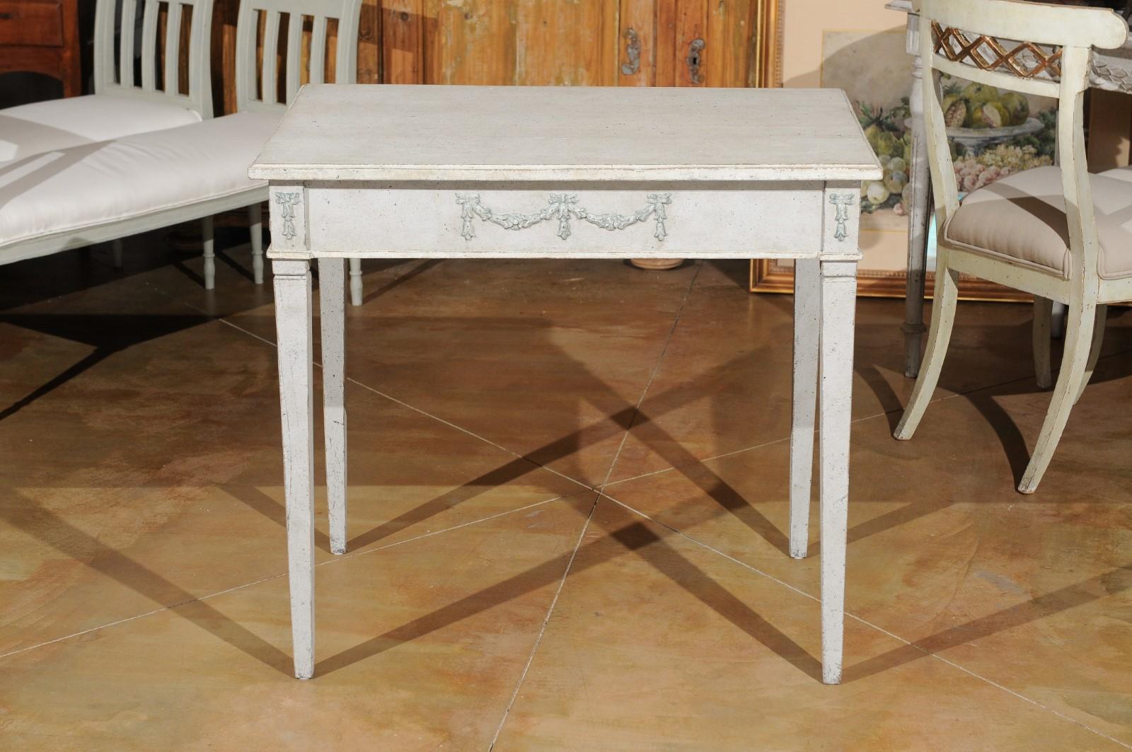 Swedish Gustavian Style 19th Century Painted Table with Carved Campanula Swags 7