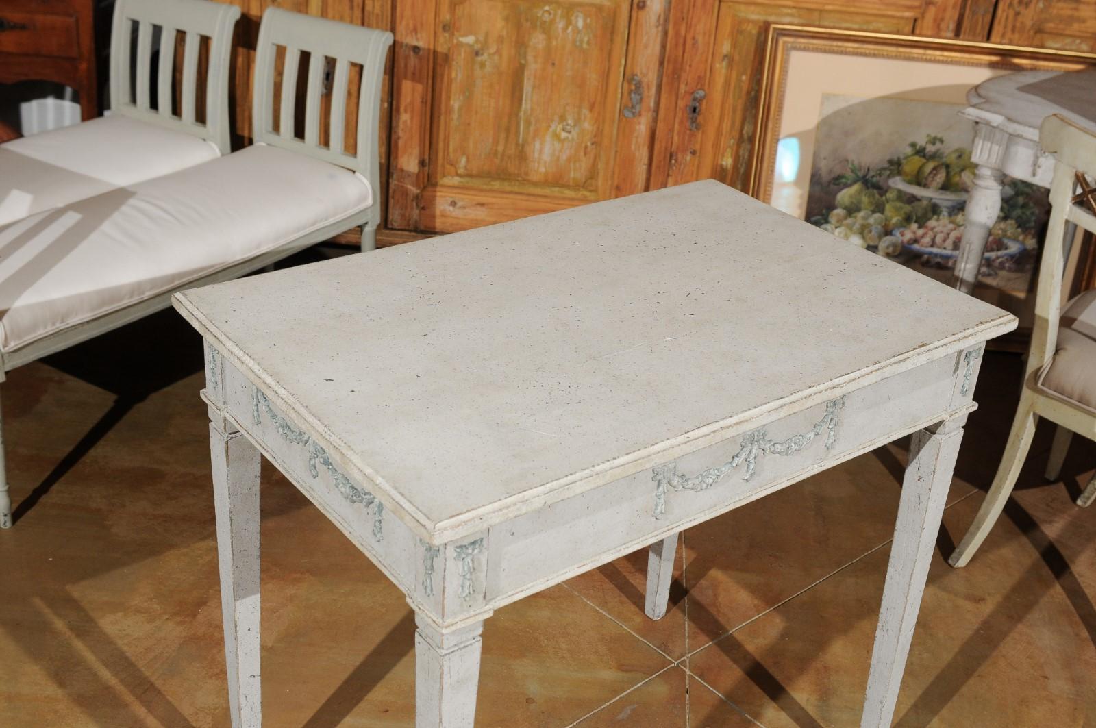 Swedish Gustavian Style 19th Century Painted Table with Carved Campanula Swags 1