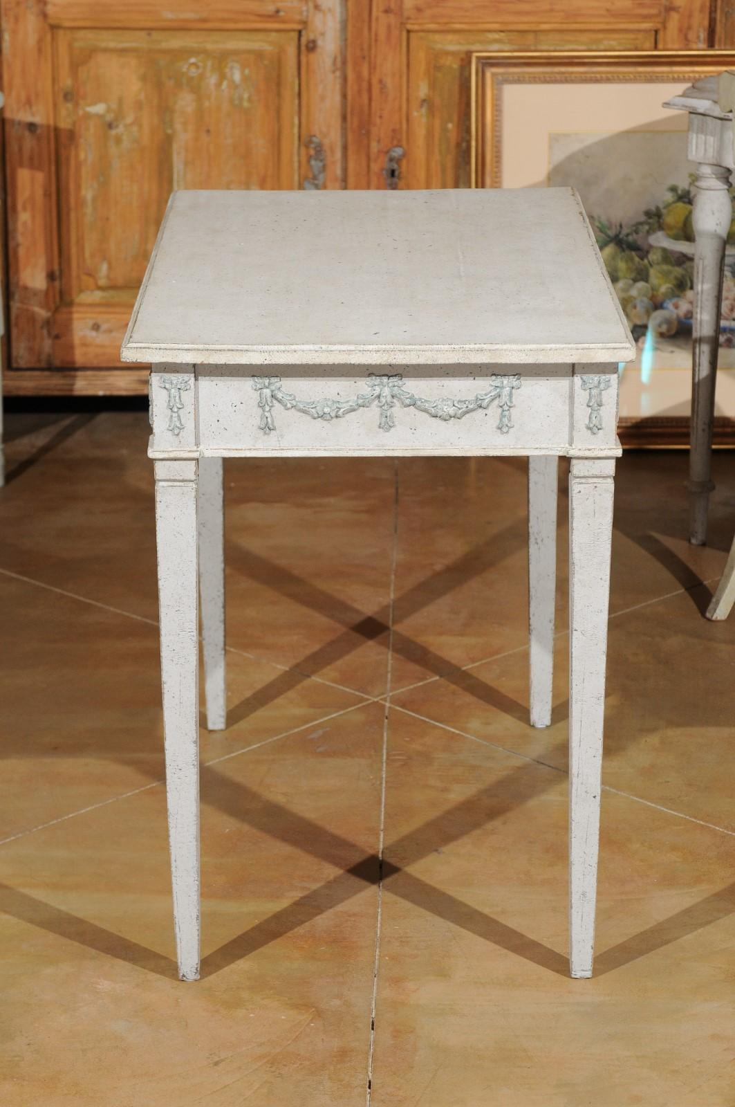 Swedish Gustavian Style 19th Century Painted Table with Carved Campanula Swags 2
