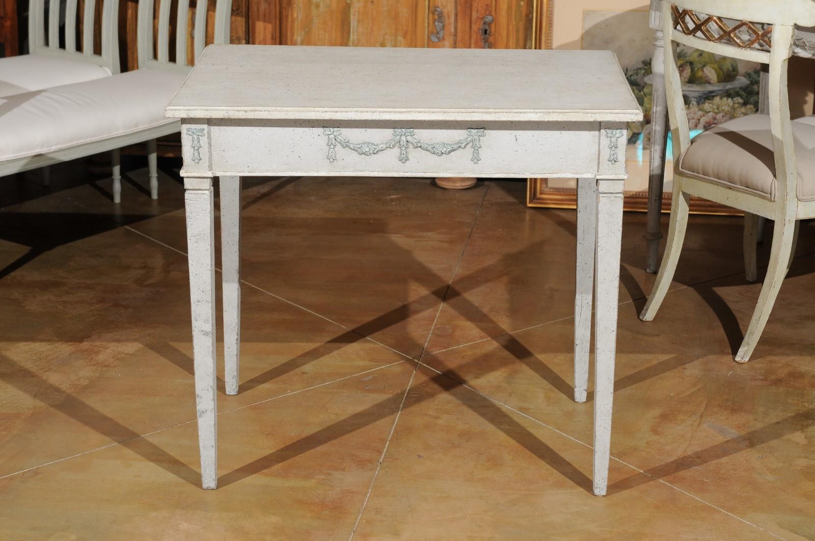 Swedish Gustavian Style 19th Century Painted Table with Carved Campanula Swags 4