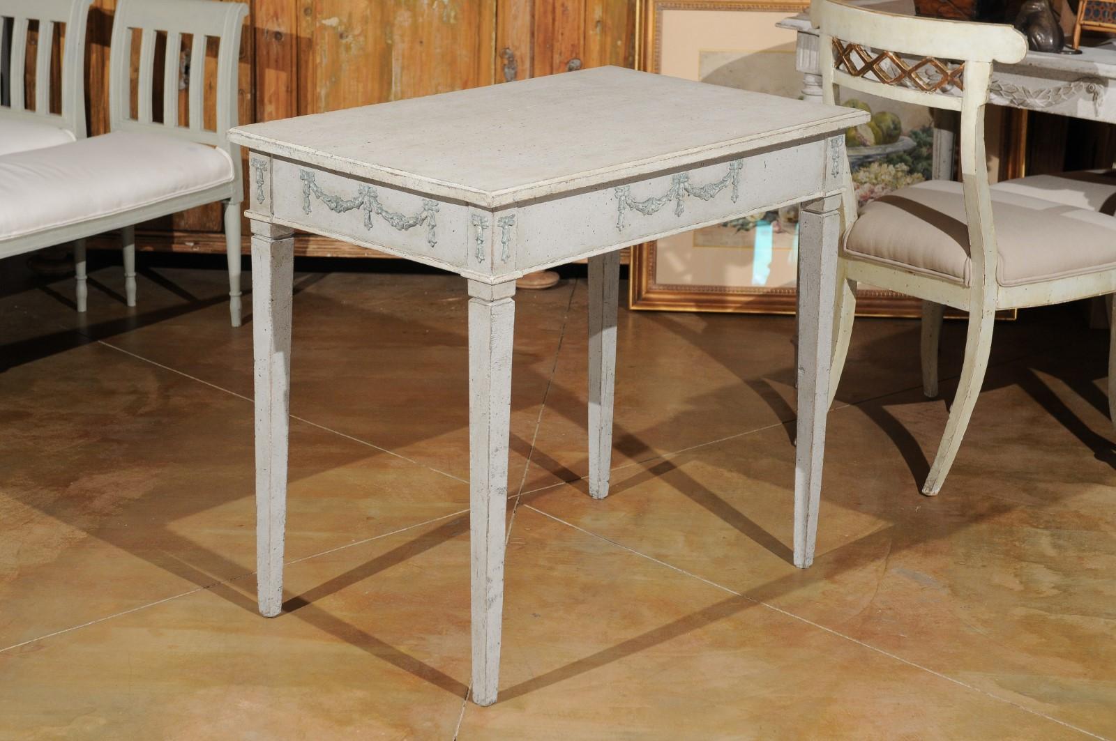 Swedish Gustavian Style 19th Century Painted Table with Carved Campanula Swags 5