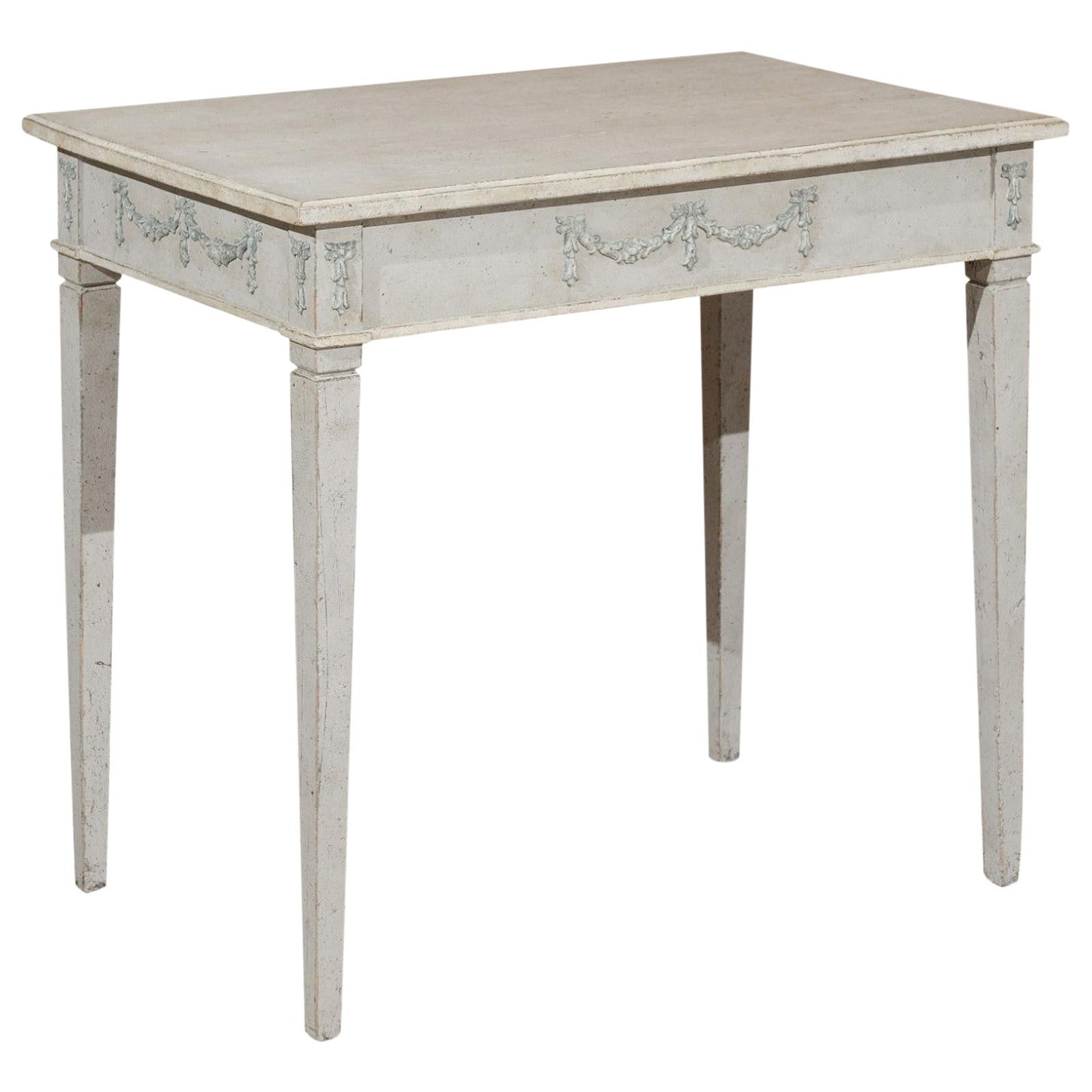 Swedish Gustavian Style 19th Century Painted Table with Carved Campanula Swags