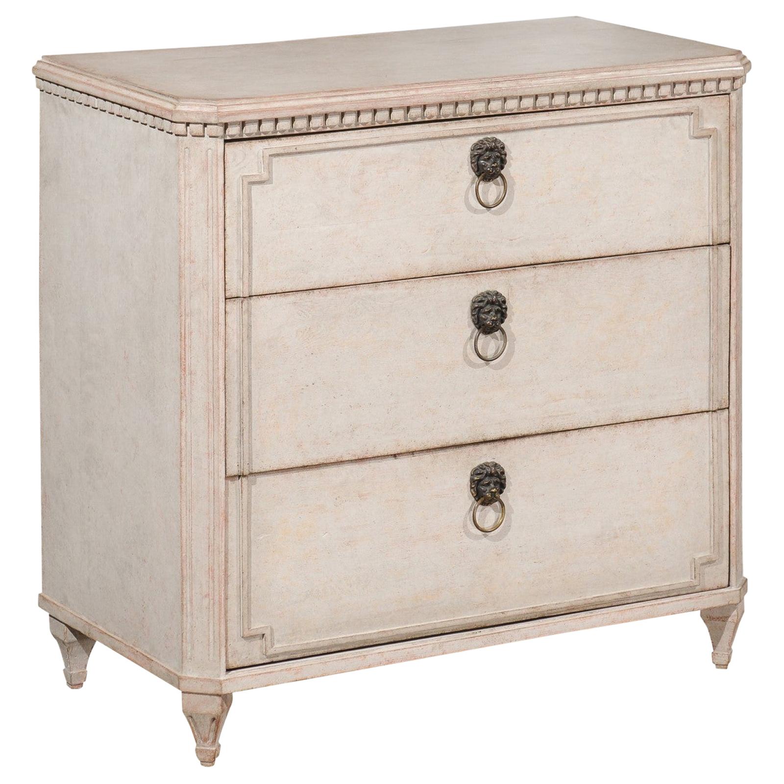 Swedish Gustavian Style 19th Century Painted Three-Drawer Chest with Dentil