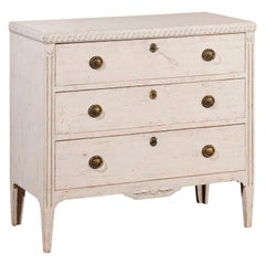 Swedish Gustavian Style 19th Century Painted Three-Drawer Chest with Guilloches