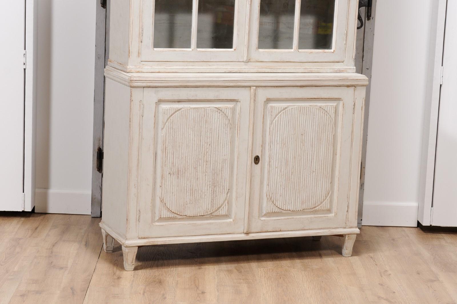 Carved Swedish Gustavian Style 19th Century Painted Vitrine with Glass Doors For Sale