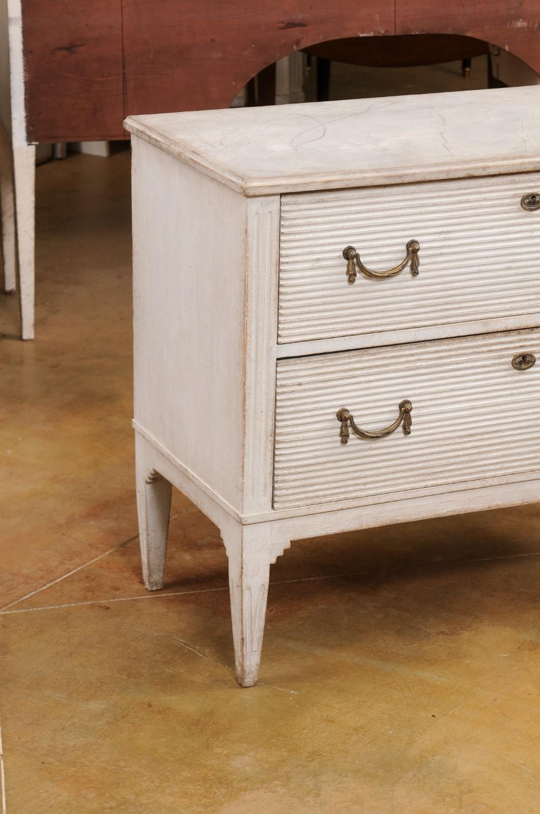 Carved Swedish Gustavian Style 19th Century Painted Wood Chest with Reeded Accents For Sale