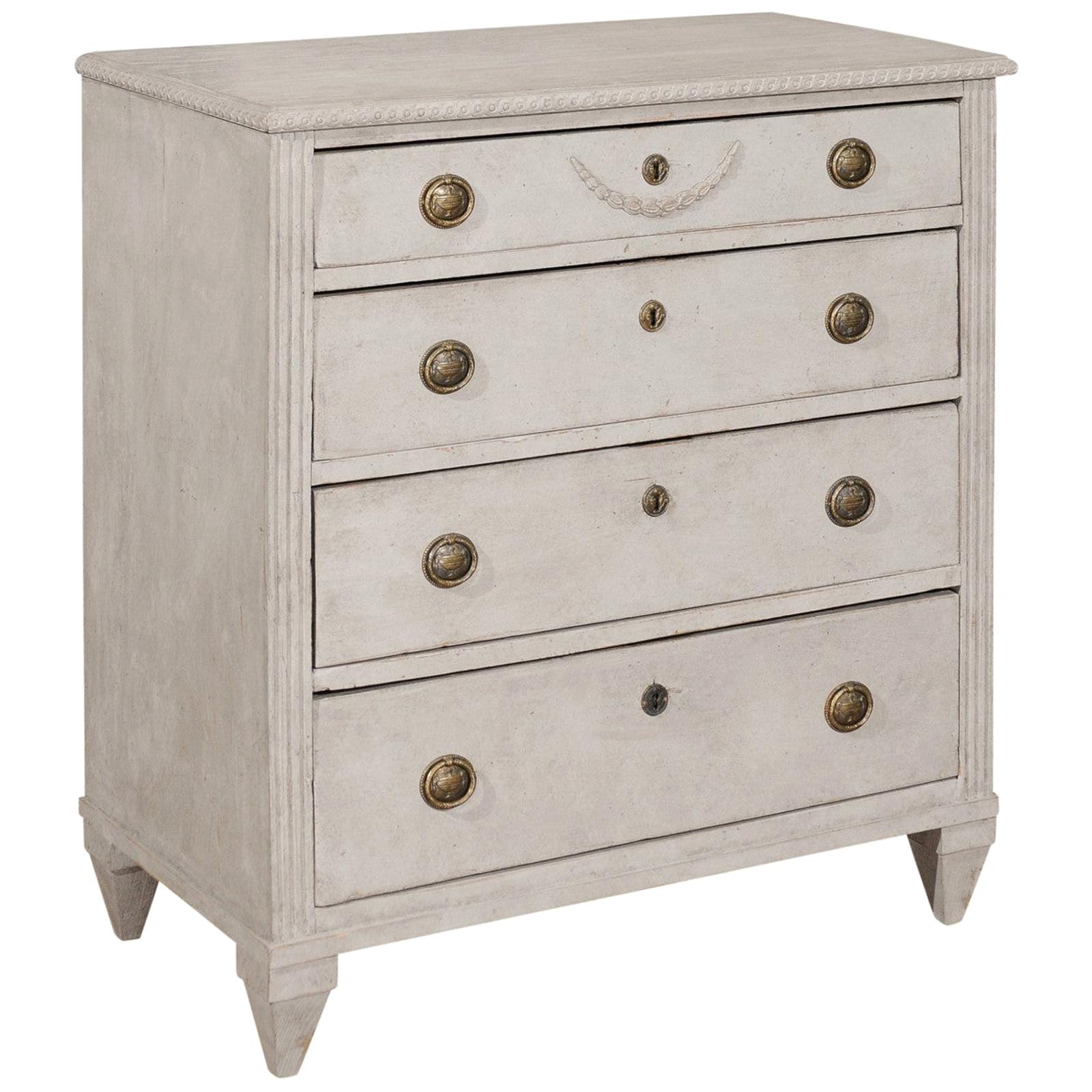 Swedish Gustavian Style 19th Century Painted Wood Four-Drawer Chest with Swag