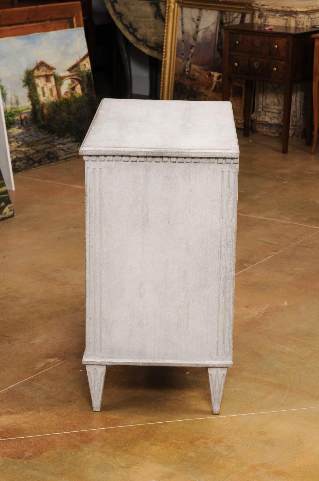Swedish Gustavian Style 19th Century Painted Wood Three Drawer Carved Chest 7