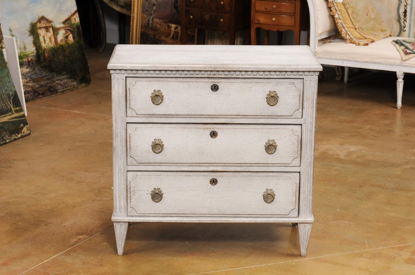 Swedish Gustavian Style 19th Century Painted Wood Three Drawer Carved Chest 9