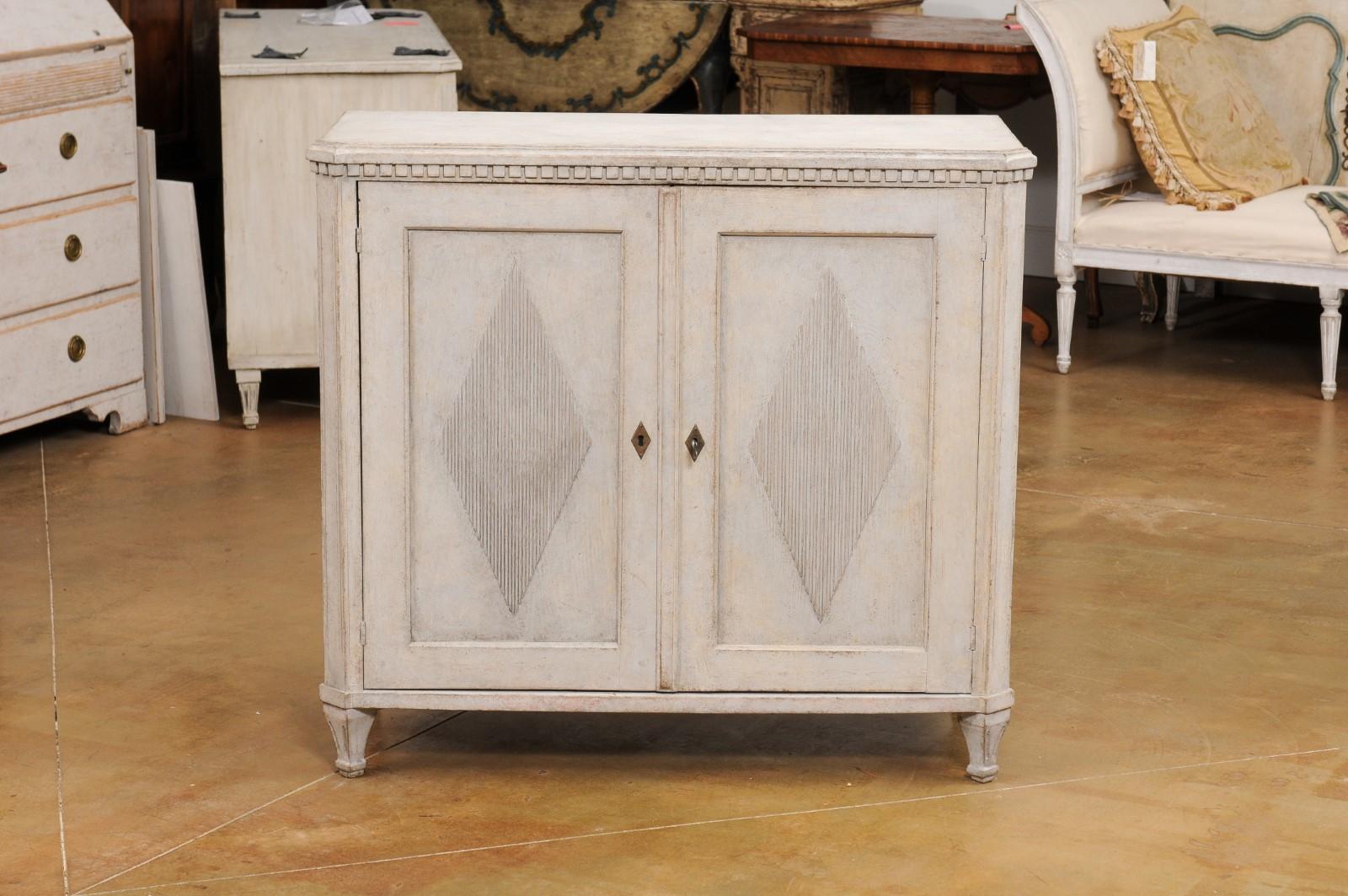 Swedish Gustavian Style 19th Century Sideboard with Carved Diamond Motifs 9