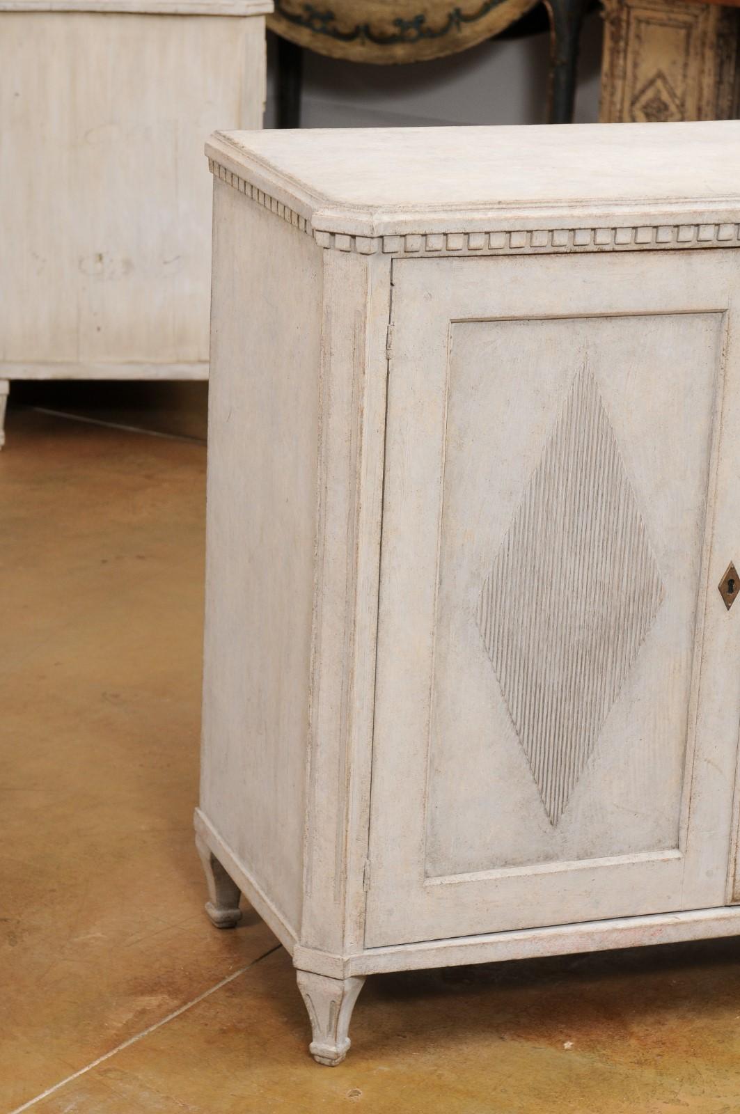 Wood Swedish Gustavian Style 19th Century Sideboard with Carved Diamond Motifs