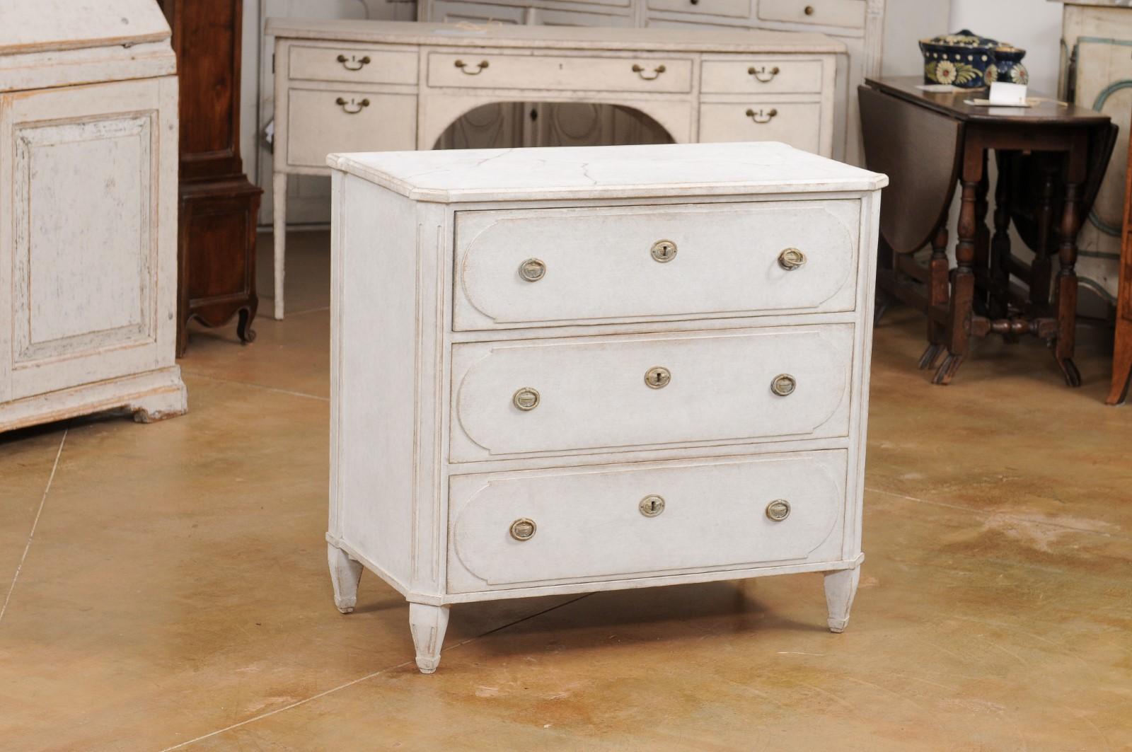 Carved Swedish Gustavian Style 19th Century Three-Drawer Chest with Marbleized Top For Sale