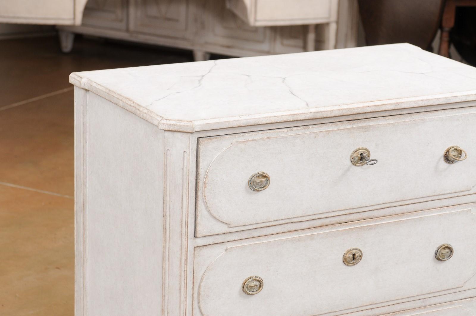 Swedish Gustavian Style 19th Century Three-Drawer Chest with Marbleized Top In Good Condition For Sale In Atlanta, GA