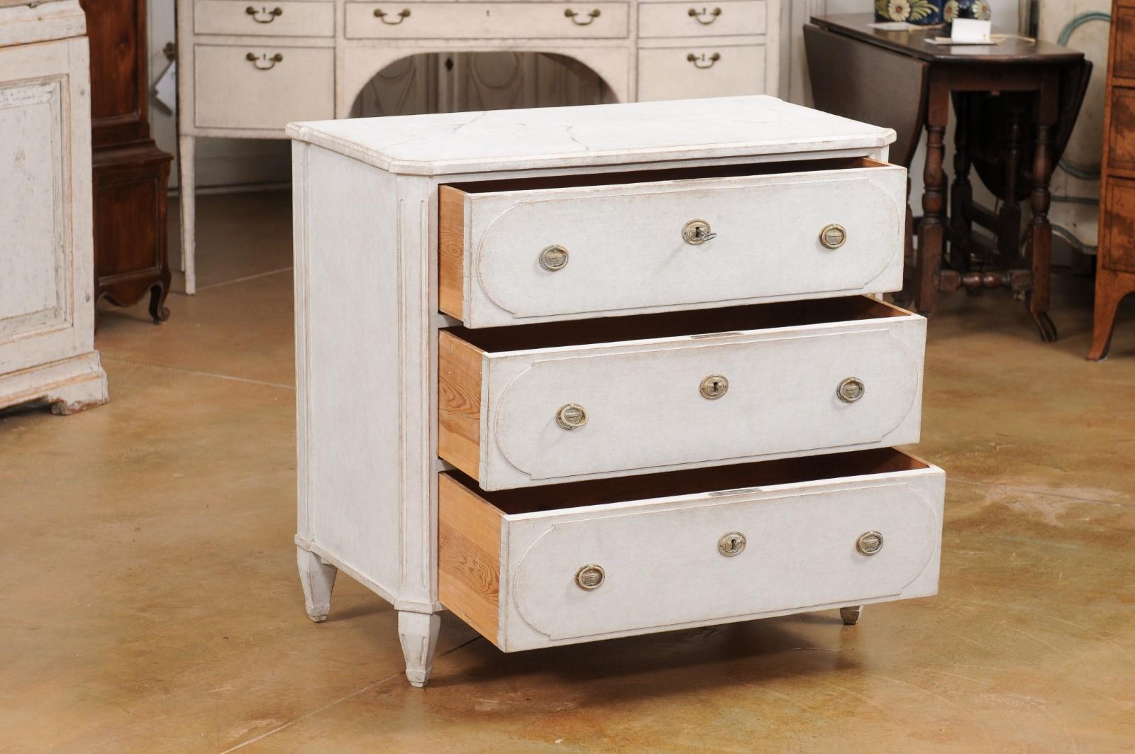 Wood Swedish Gustavian Style 19th Century Three-Drawer Chest with Marbleized Top For Sale