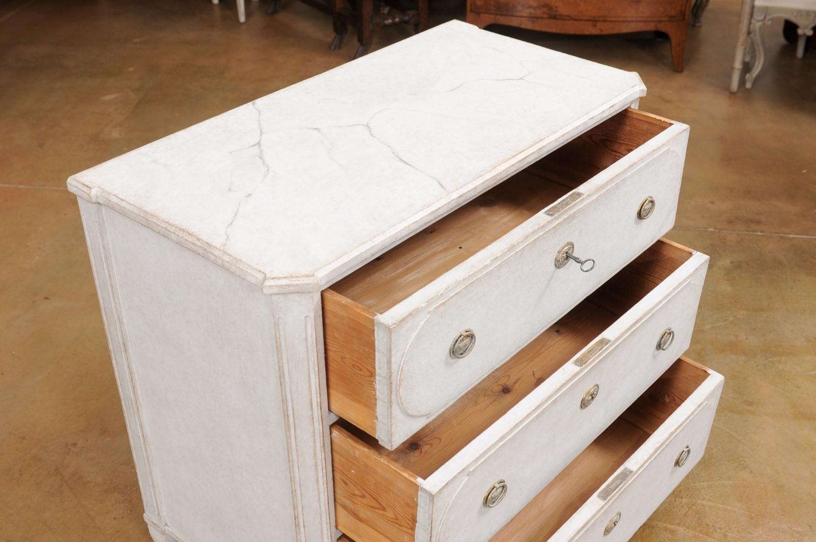 Swedish Gustavian Style 19th Century Three-Drawer Chest with Marbleized Top For Sale 1