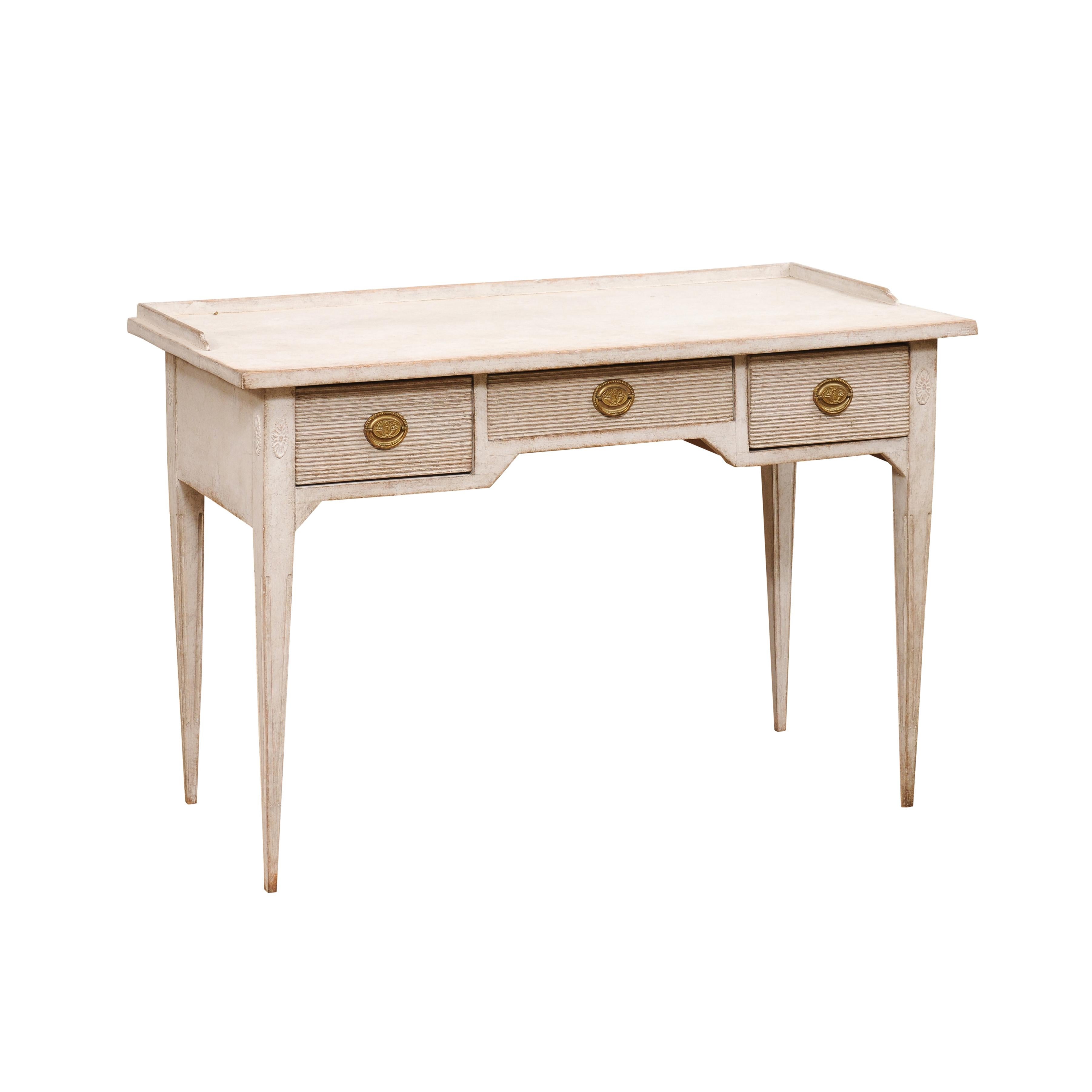 Swedish Gustavian Style 19th Century Writing Desk with Three Reeded Drawers In Good Condition In Atlanta, GA