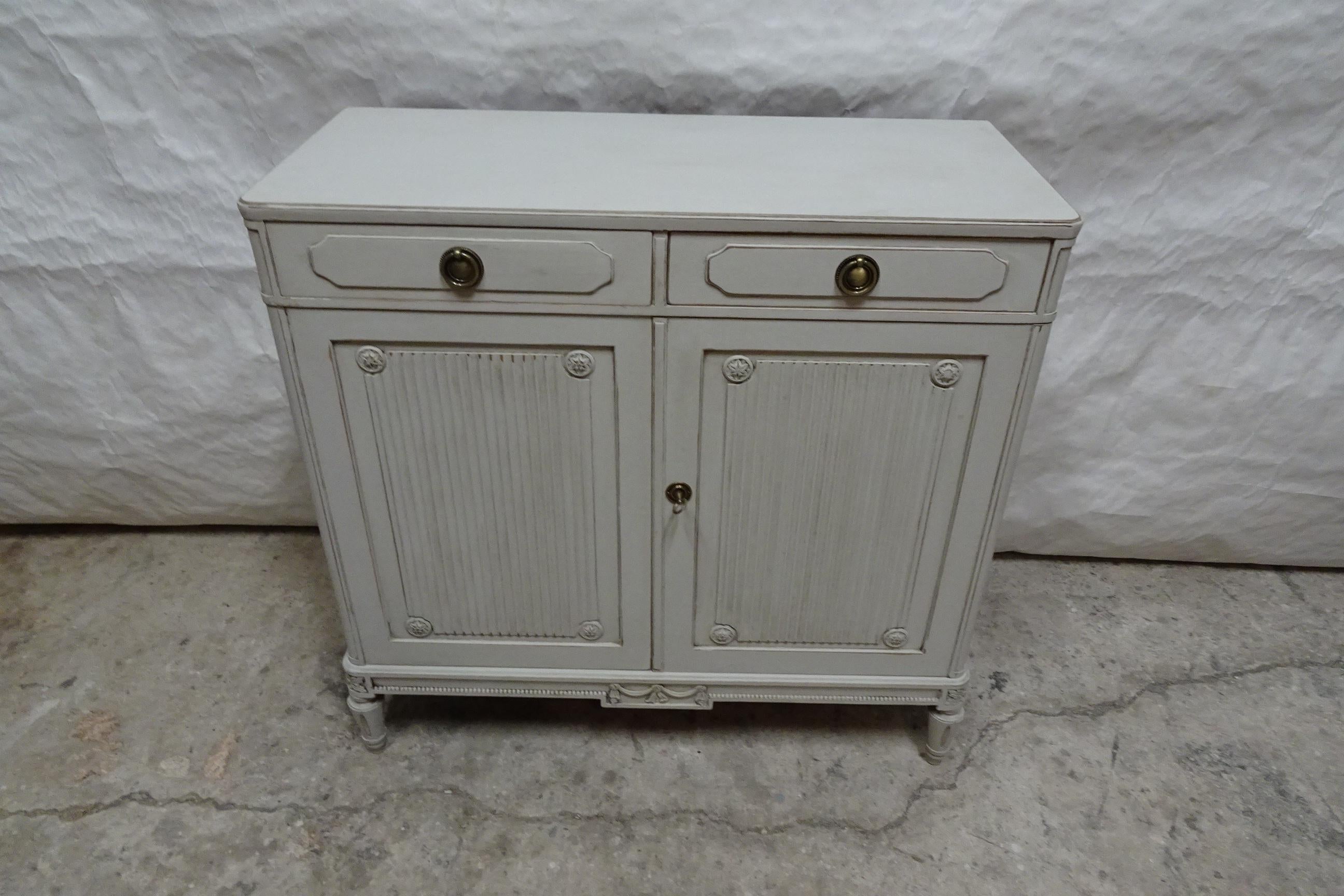 Swedish Gustavian Style 2 Drawer 2 Door Sideboard, its been restored and repainted with Milk Paints 