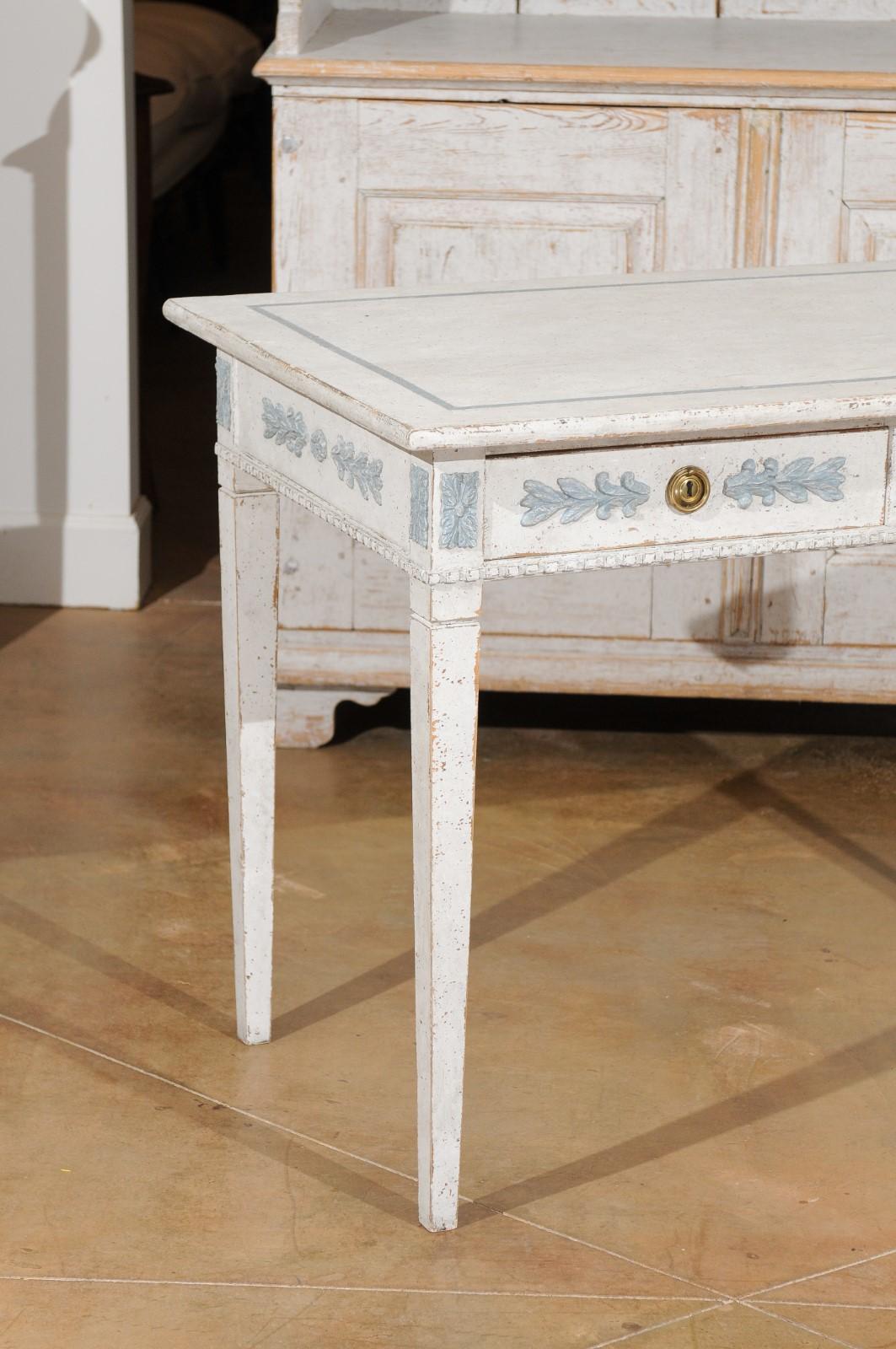 Wood Swedish Gustavian Style 20th Century Painted Desk with Drawers and Foliage Decor