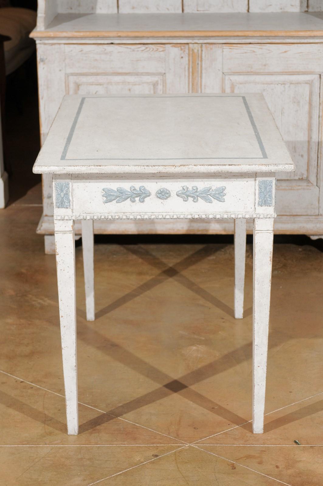 Swedish Gustavian Style 20th Century Painted Desk with Drawers and Foliage Decor 2