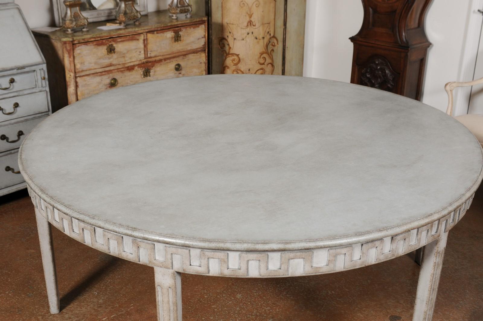 Carved Swedish Gustavian Style 20th Century Painted Dining Table with Meander Frieze