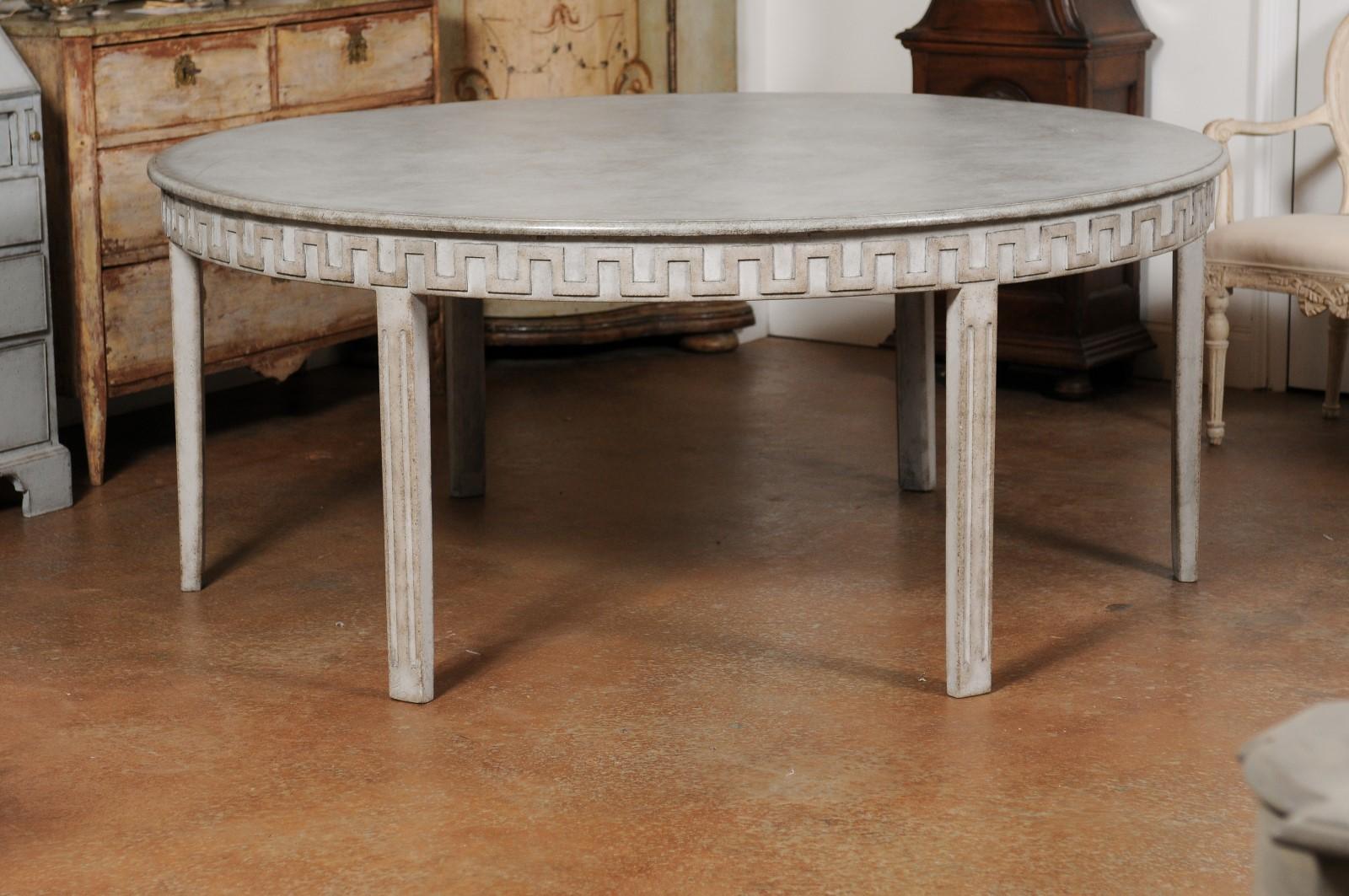 Swedish Gustavian Style 20th Century Painted Dining Table with Meander Frieze In Good Condition In Atlanta, GA