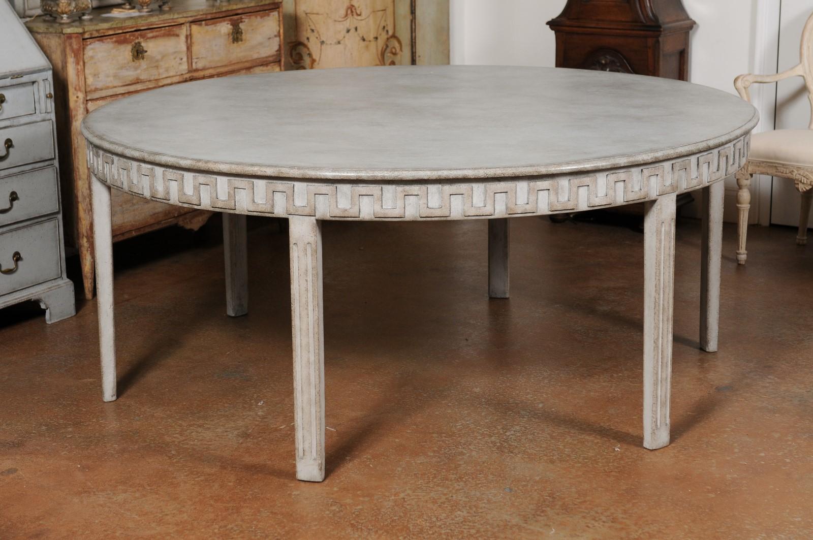 Swedish Gustavian Style 20th Century Painted Dining Table with Meander Frieze 1
