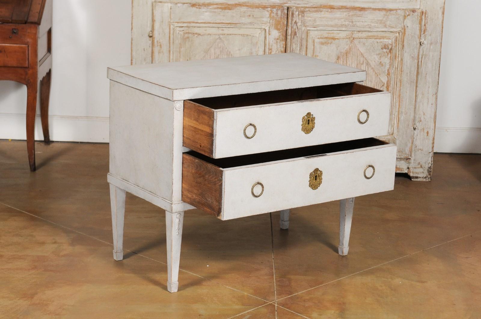 Swedish Gustavian Style 20th Century Two-Drawer Painted Chest with Tapered Legs 11