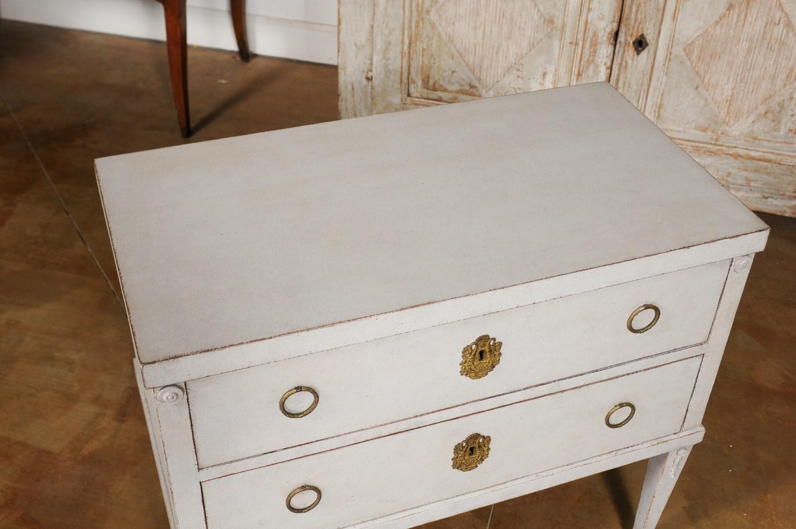 Wood Swedish Gustavian Style 20th Century Two-Drawer Painted Chest with Tapered Legs