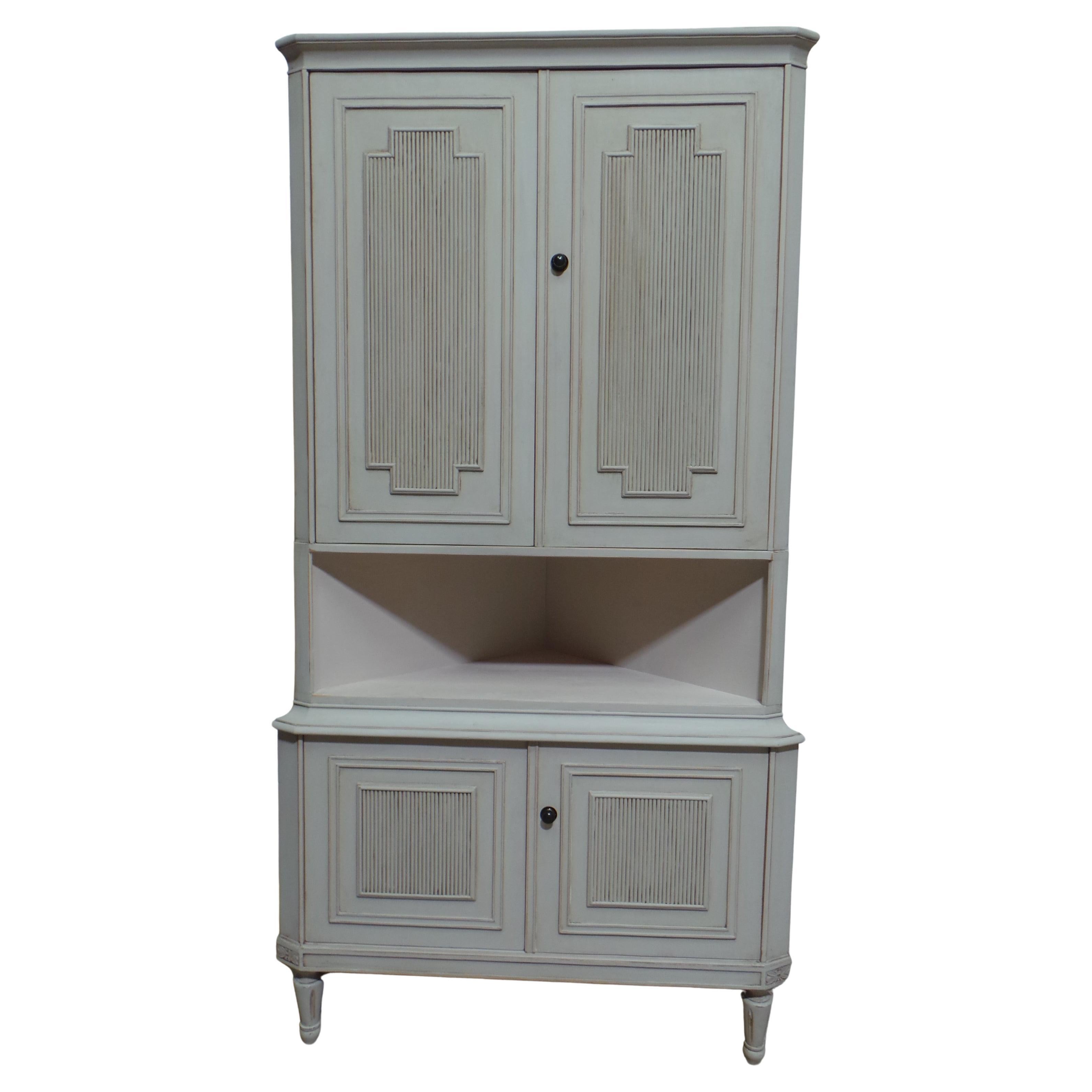 Swedish Gustavian Style 4 Door Corner Cabinet