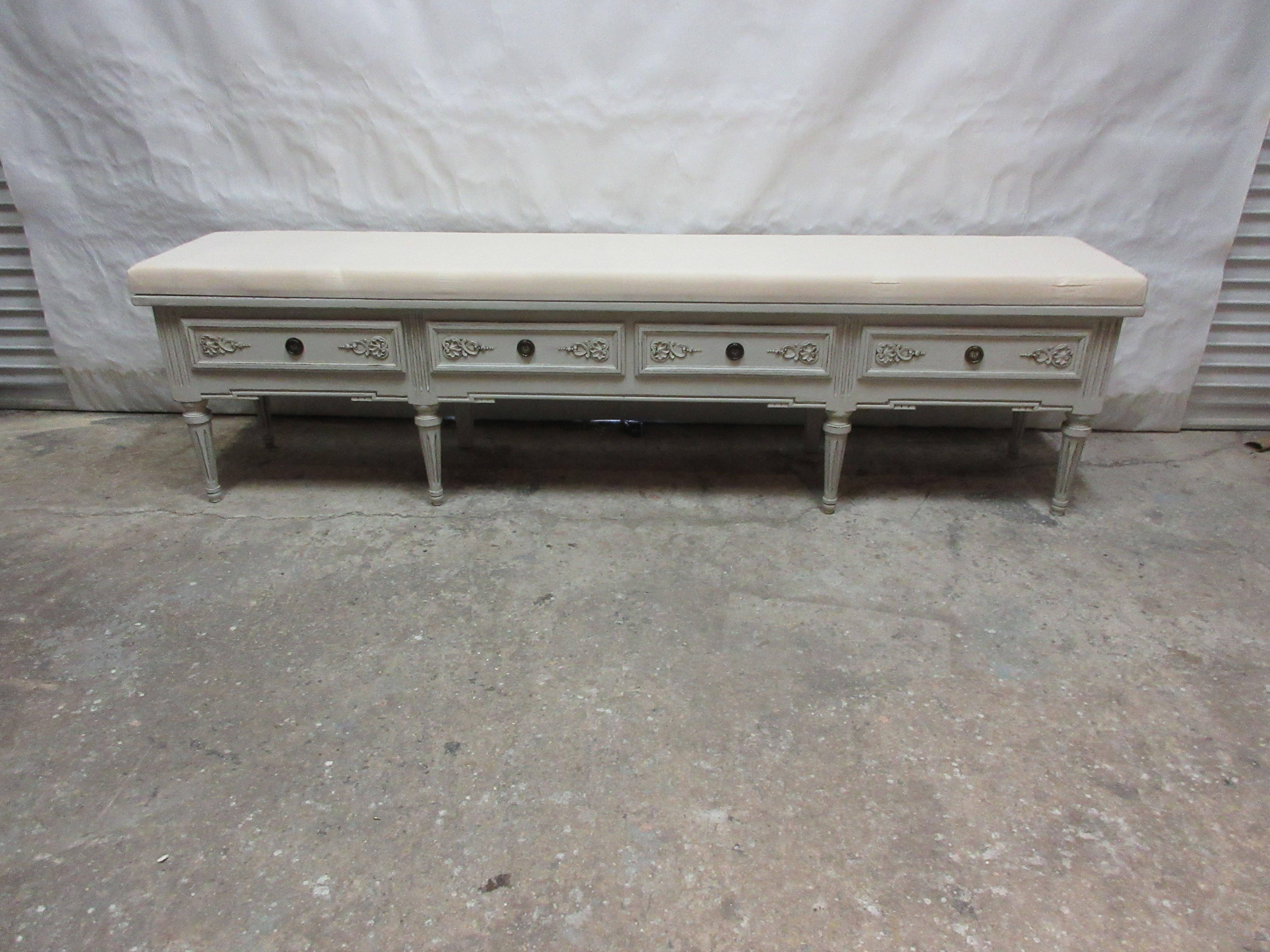 Wood Swedish Gustavian Style 4 Drawer Bench For Sale