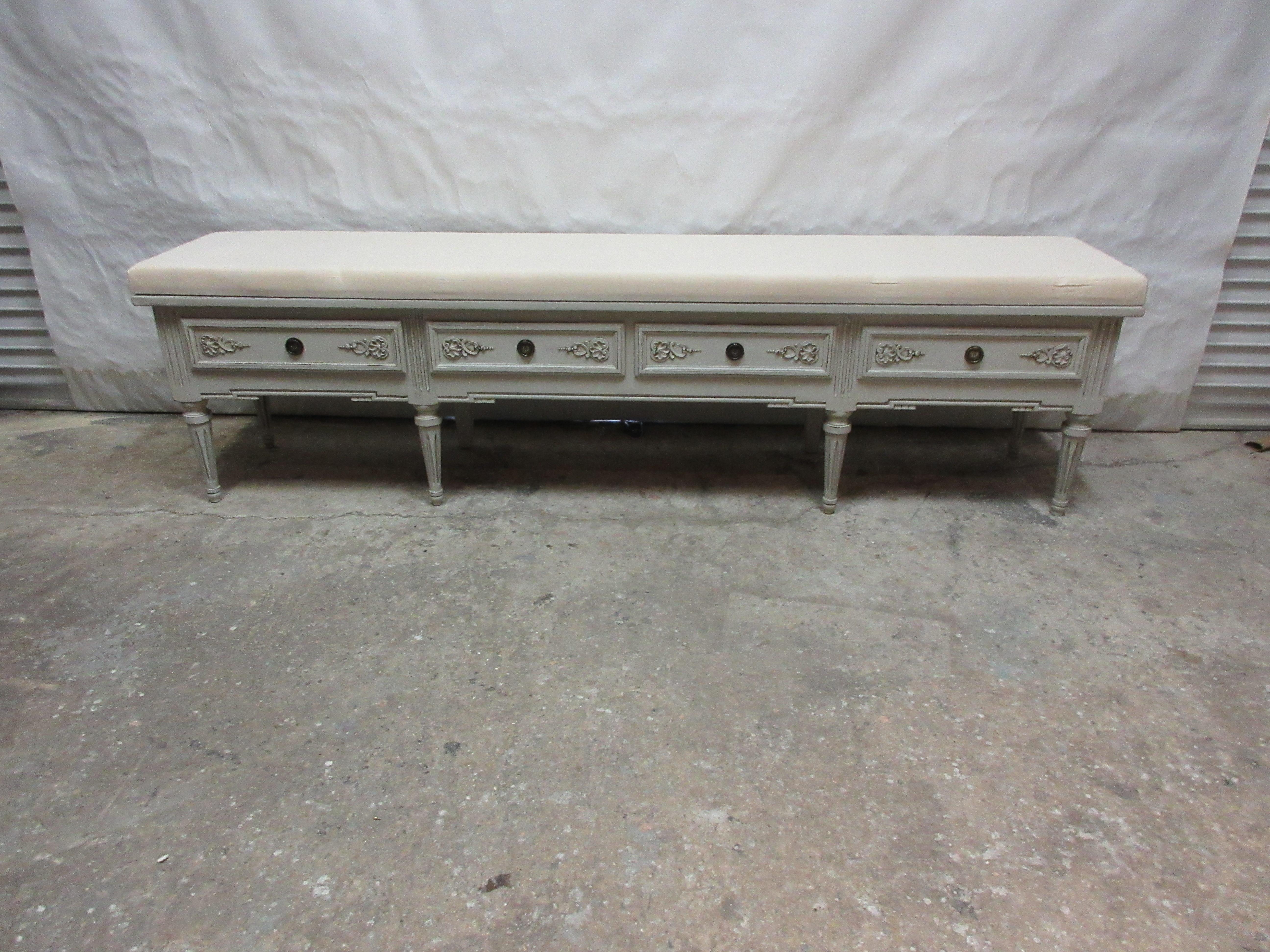 Wood Swedish Gustavian Style 4 Drawer Bench
