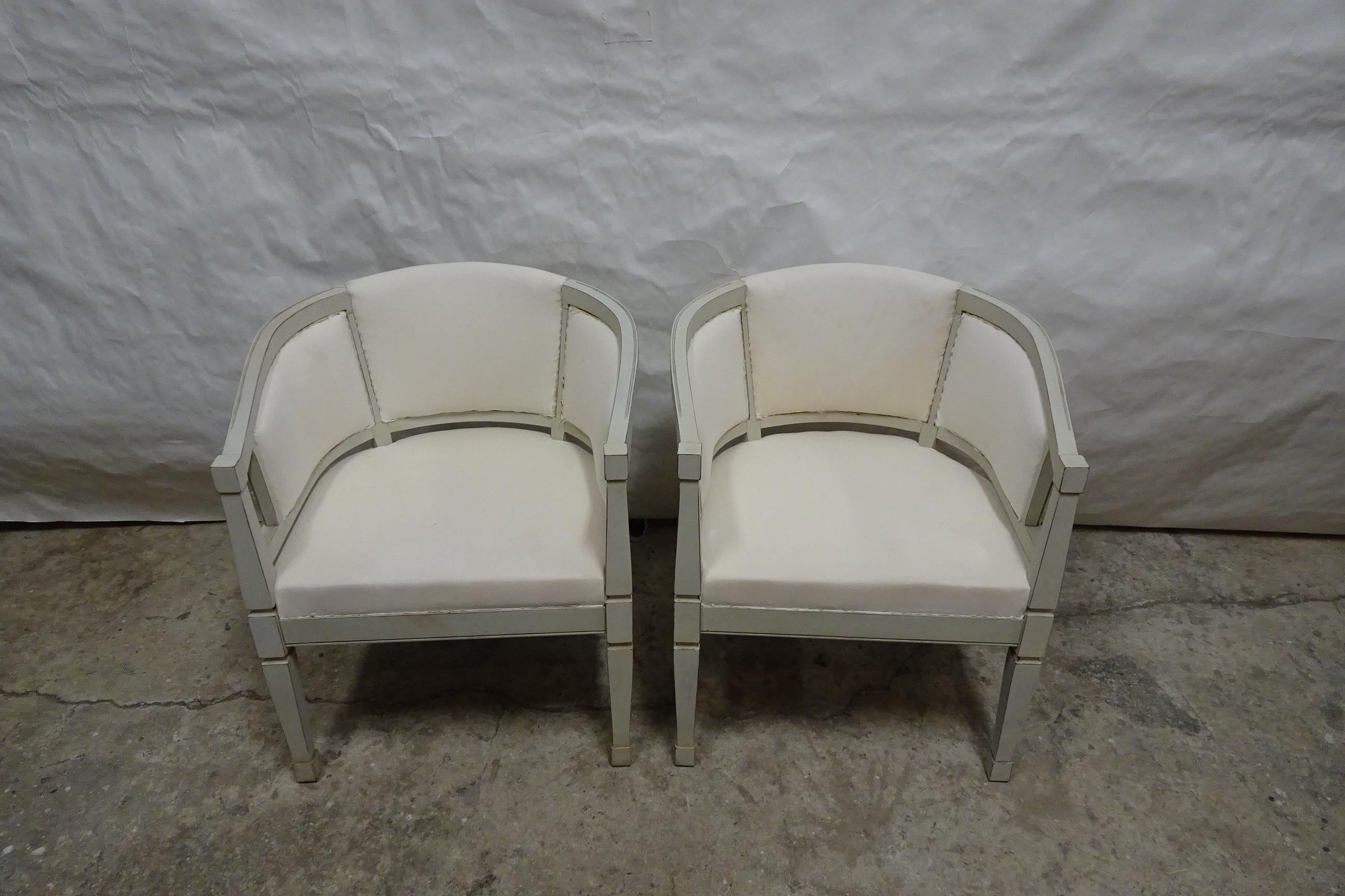 This is a unique set of 2 Swedish Gustavian Style Berger Chairs They have been restored and repainted with Milk Paints 
