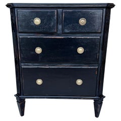 Swedish Gustavian Style Black Painted Commode Chest of Drawers