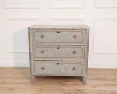 Swedish Gustavian-Style Blue Chest of Drawers with Faux Marble Top