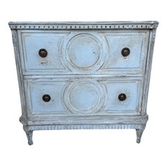 Swedish Gustavian Style Blue Painted Commode Chest of Drawers