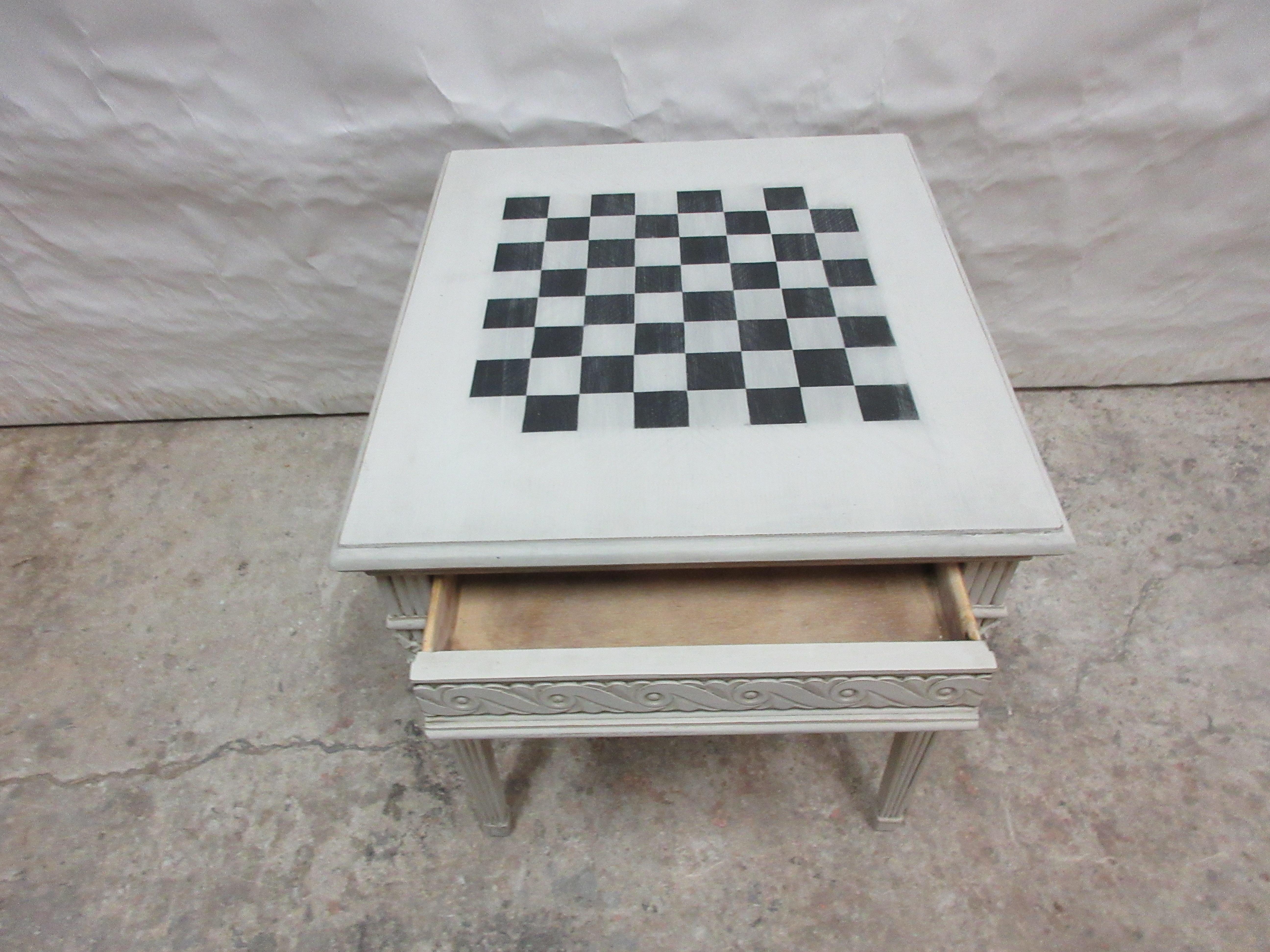 Wood Swedish Gustavian Style Chess Table