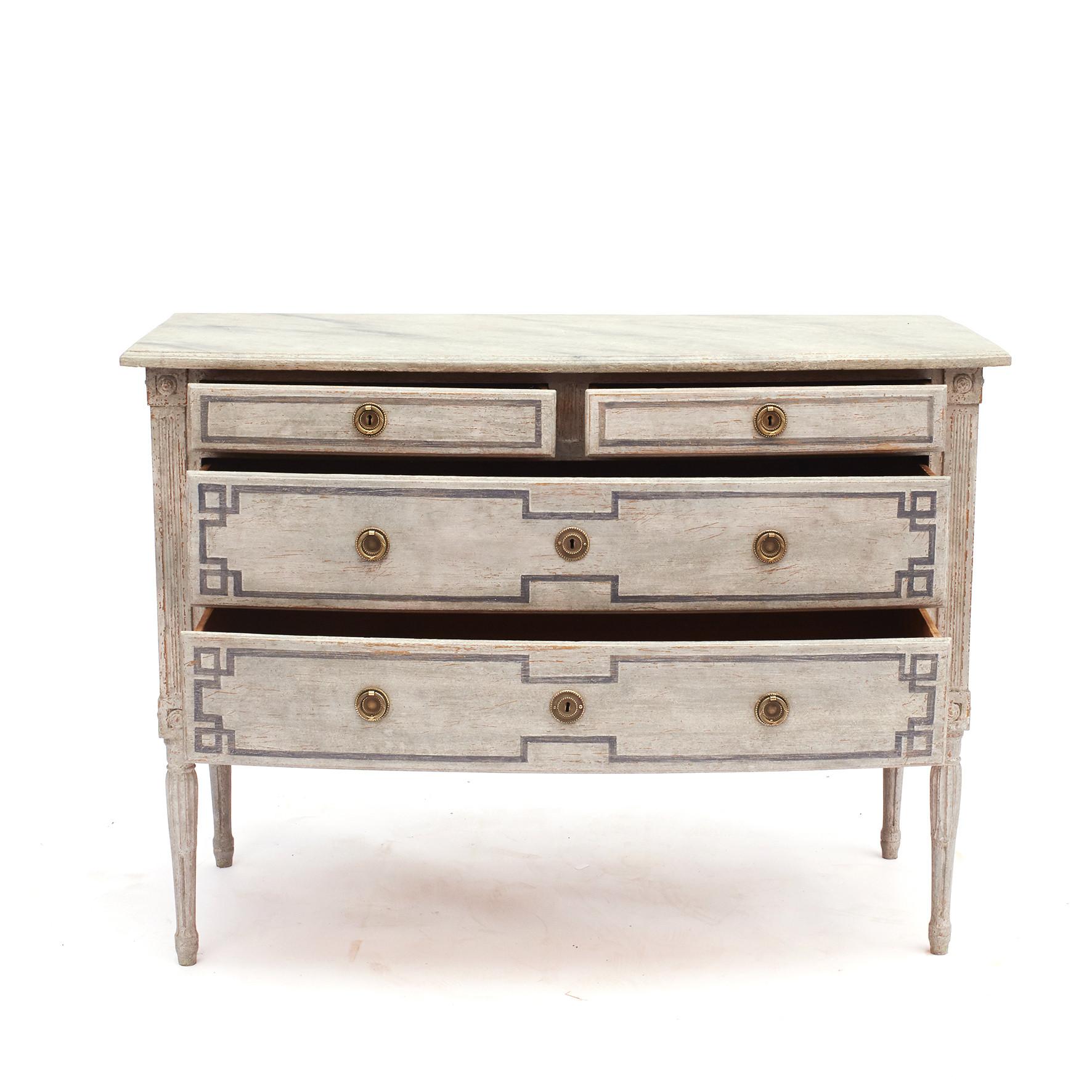 Painted Swedish Gustavian Style Chest of Drawers