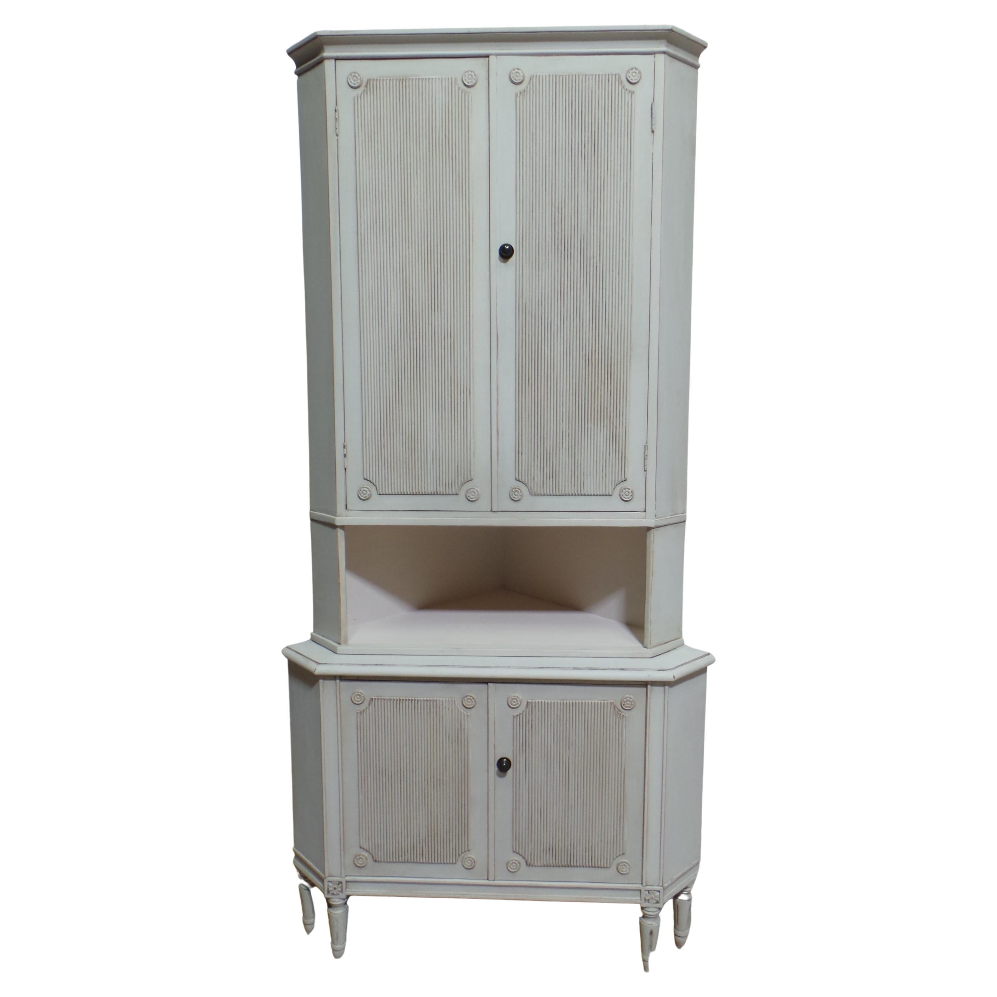 Swedish Gustavian Style Corner Cabinet 4 Door