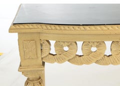 Swedish Gustavian Style Cream Painted Wood Console Table-Ebonized Top