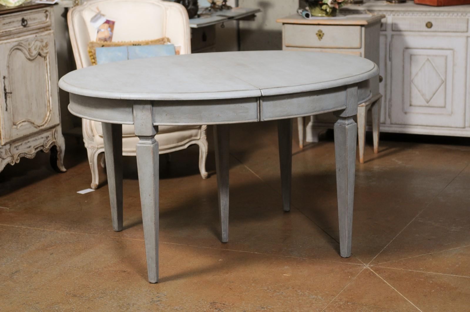 Swedish Gustavian Style Dining Room Table with Custom Leaves and Tapered Legs 4